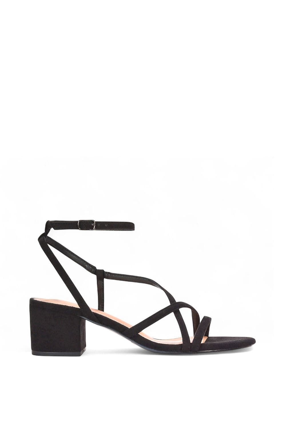 XY London Women's 'Maria' Block Heel Strappy Sandal Shoes in Jet Black | Size: 8