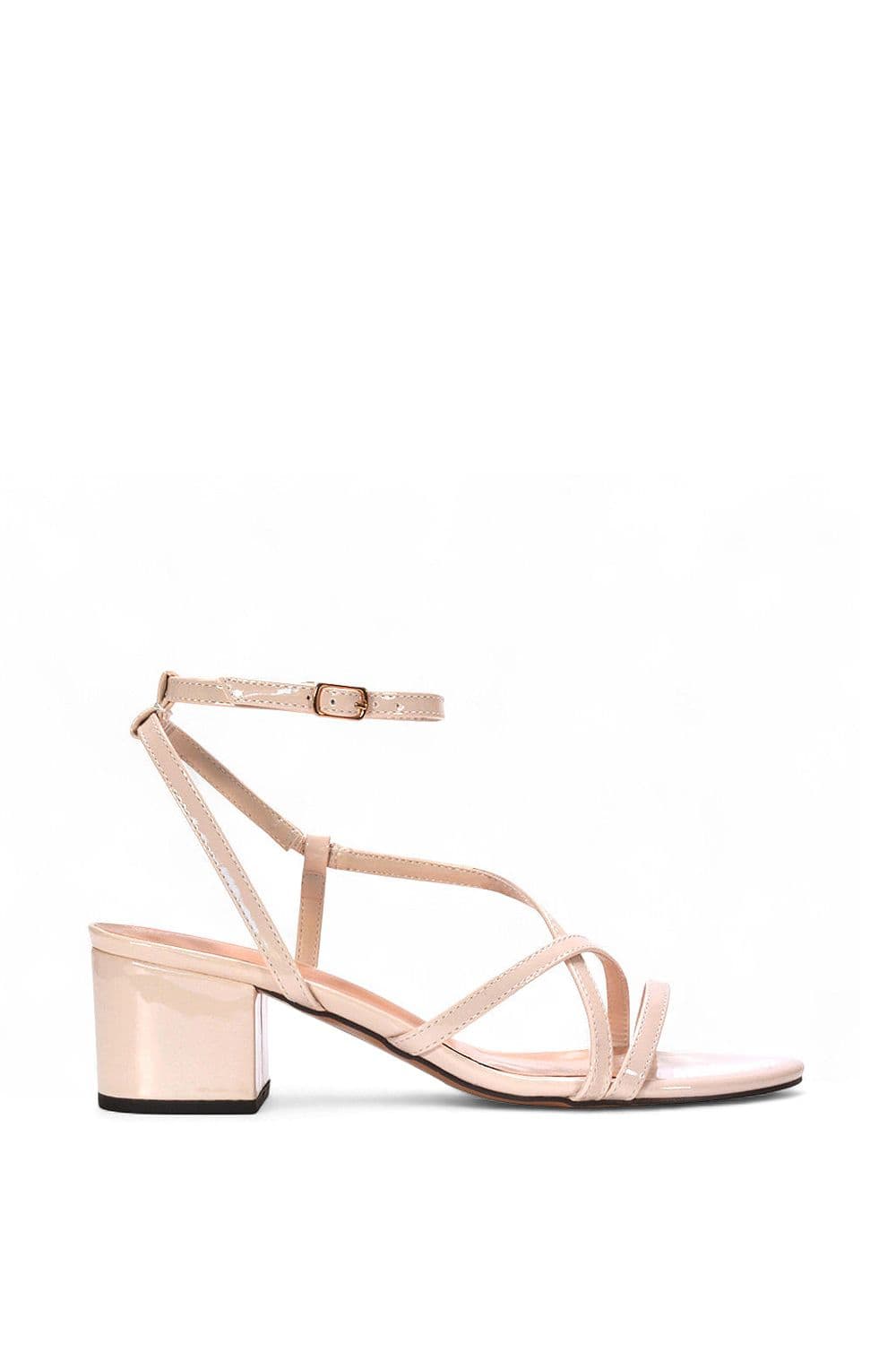 XY London Women's 'Maria' Block Heel Strappy Sandal Shoes in Nude | Size: 8