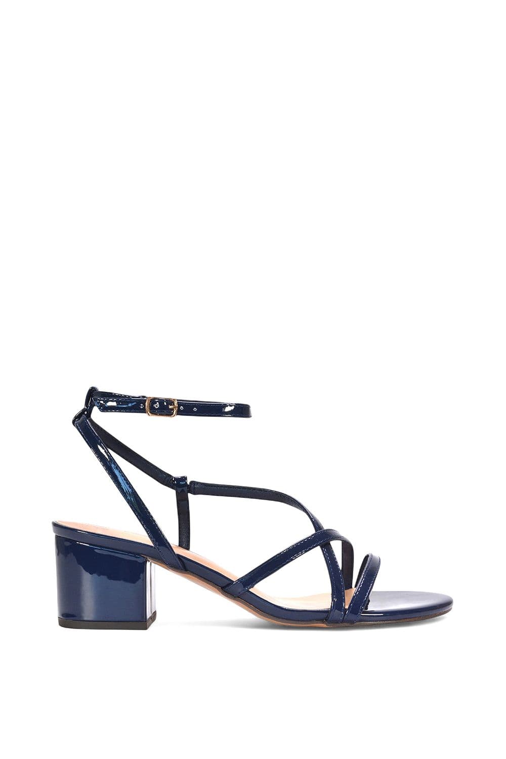 XY London Women's 'Maria' Block Heel Strappy Sandal Shoes in Navy | Size: 5