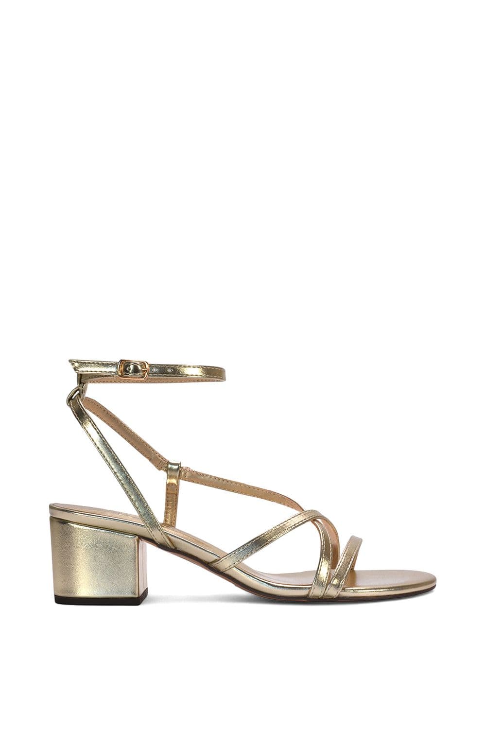 XY London Women's 'Maria' Block Heel Strappy Sandal Shoes in Metallics | Size: 3