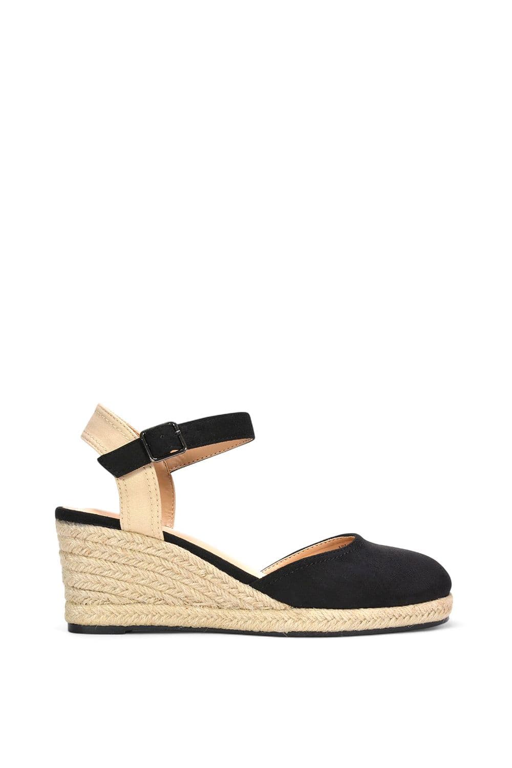XY London Women's 'Joey' Closed Toe Ankle Strap Espadrille Wedge Platform Shoes in Black | Size: 6