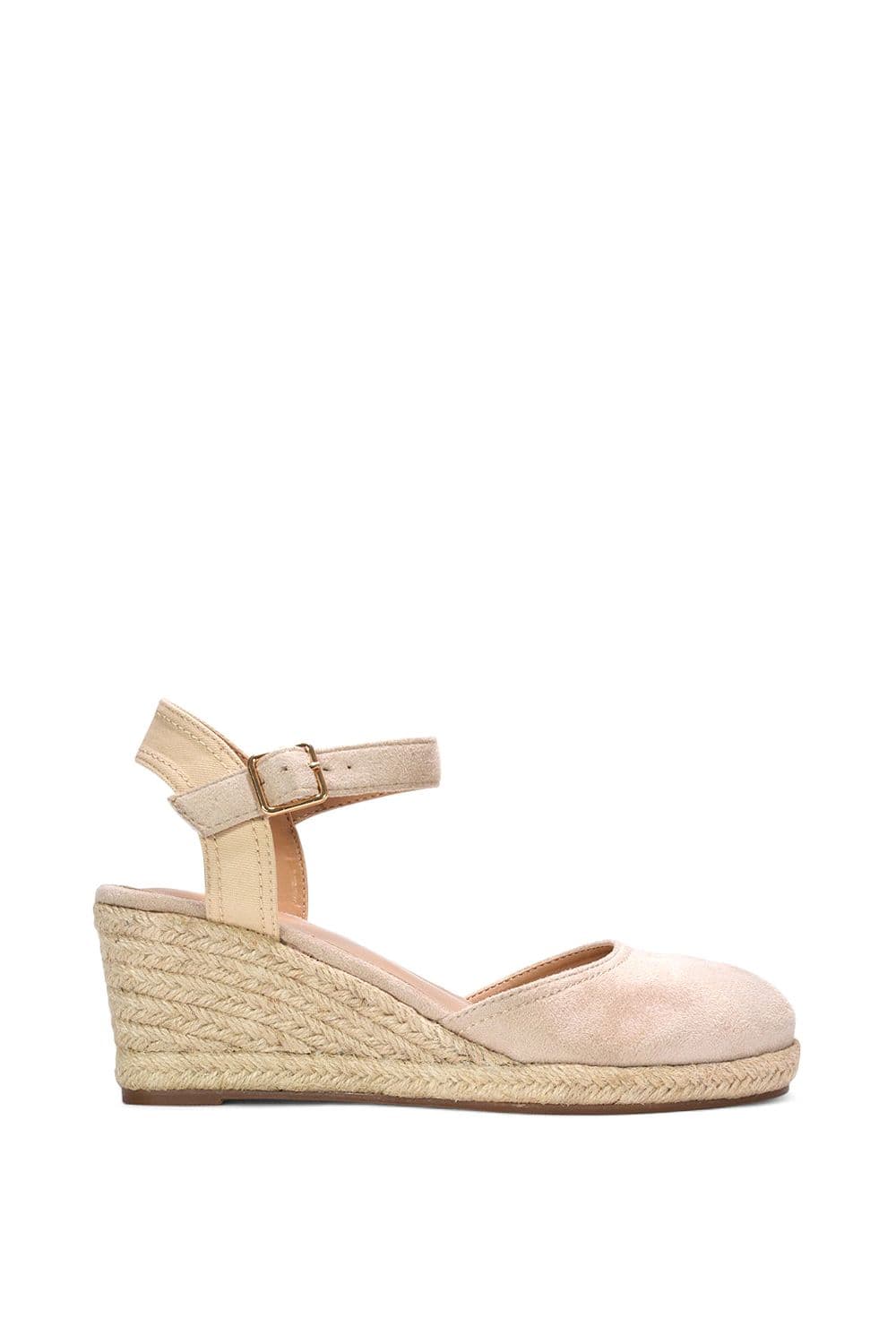 XY London Women's 'Joey' Closed Toe Ankle Strap Espadrille Wedge Platform Shoes in Beige | Size: 8