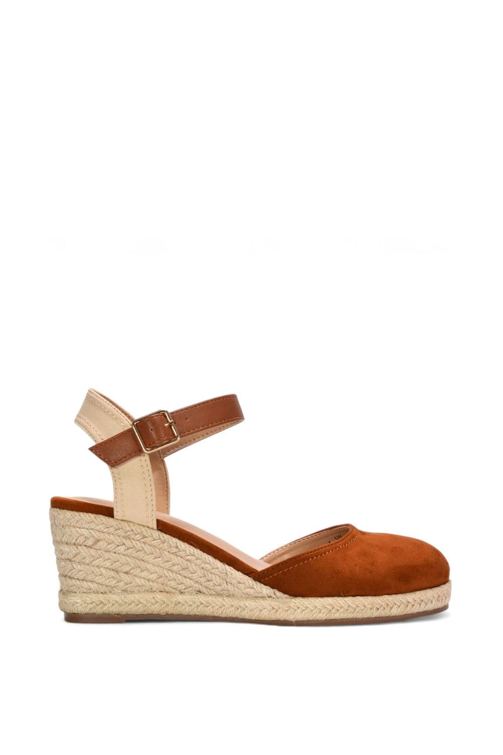 XY London Women's 'Joey' Closed Toe Ankle Strap Espadrille Wedge Platform Shoes in Tan | Size: 6