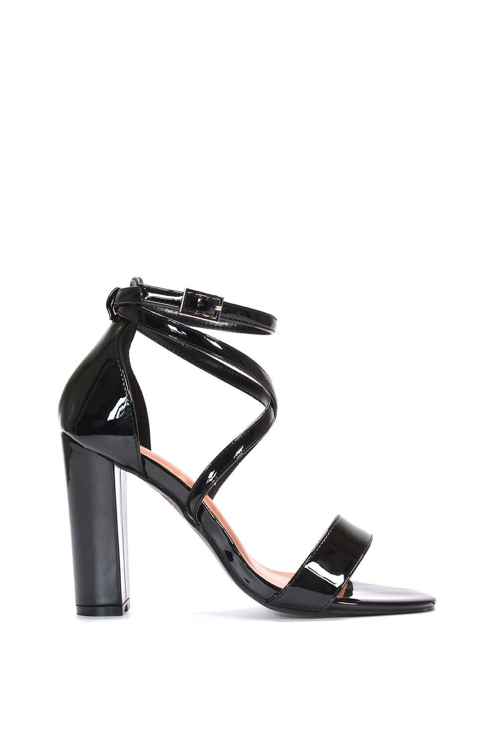 XY London Women's 'Briella' Strappy Sandals With High Block Heels in True Black | Size: 8