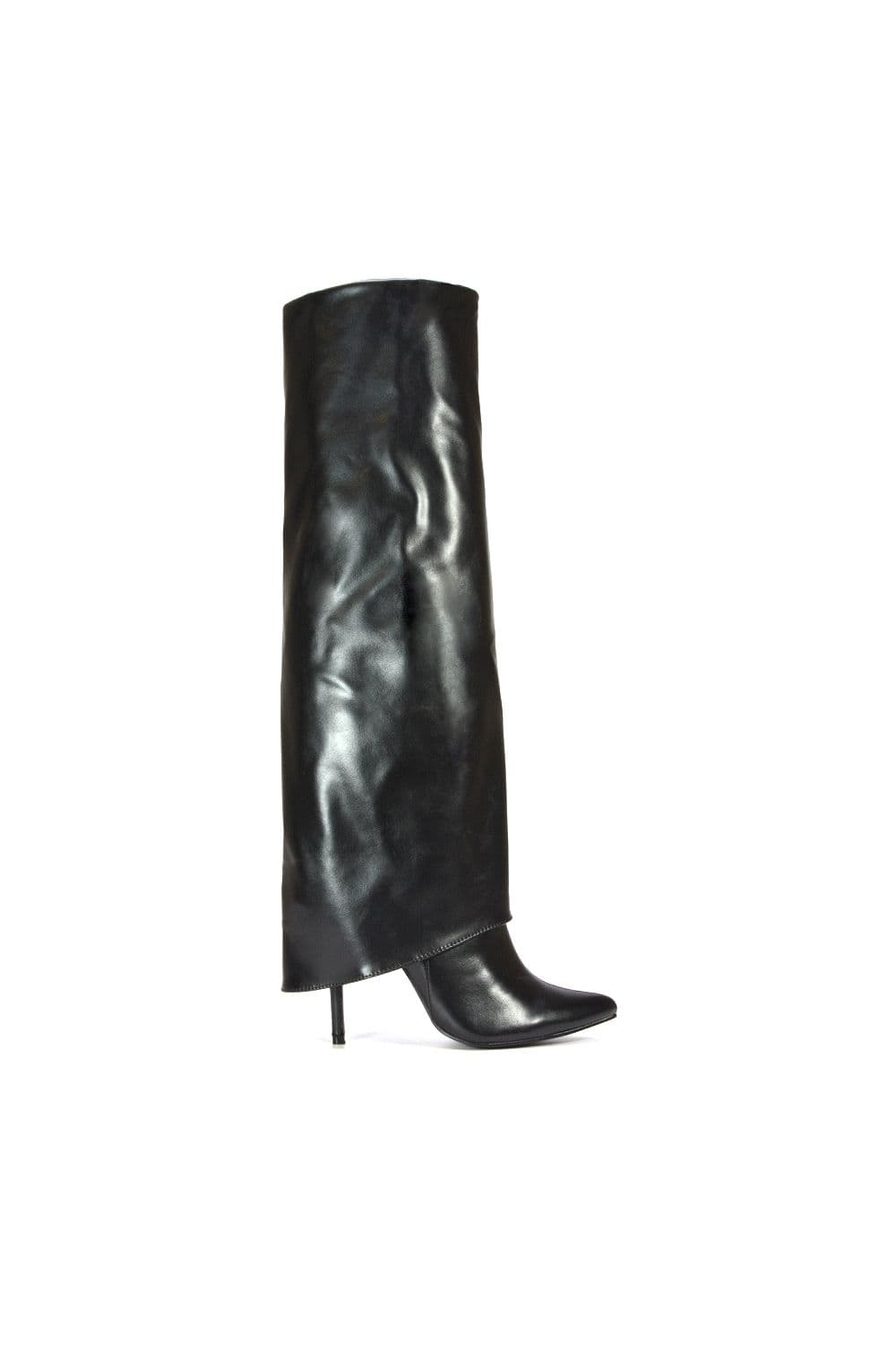XY London Women's 'Shauna' Foldover Knee High Boots With Stiletto Heel in Black | Size: 3