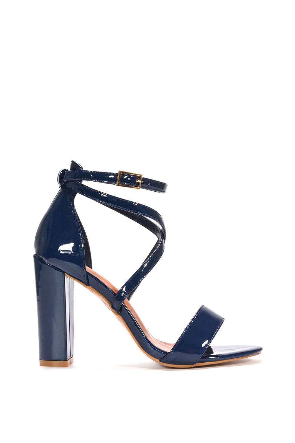 XY London Women's 'Briella' Strappy Sandals With High Block Heels in Navy | Size: 8