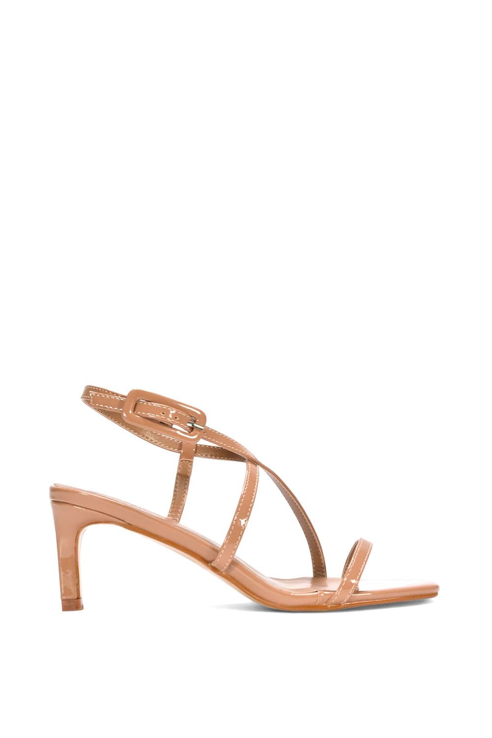 XY London Women's 'Gabriella' Square Toe Mid Stiletto Heel Sandals With Adjustable Strap in Taupe | Size: 3