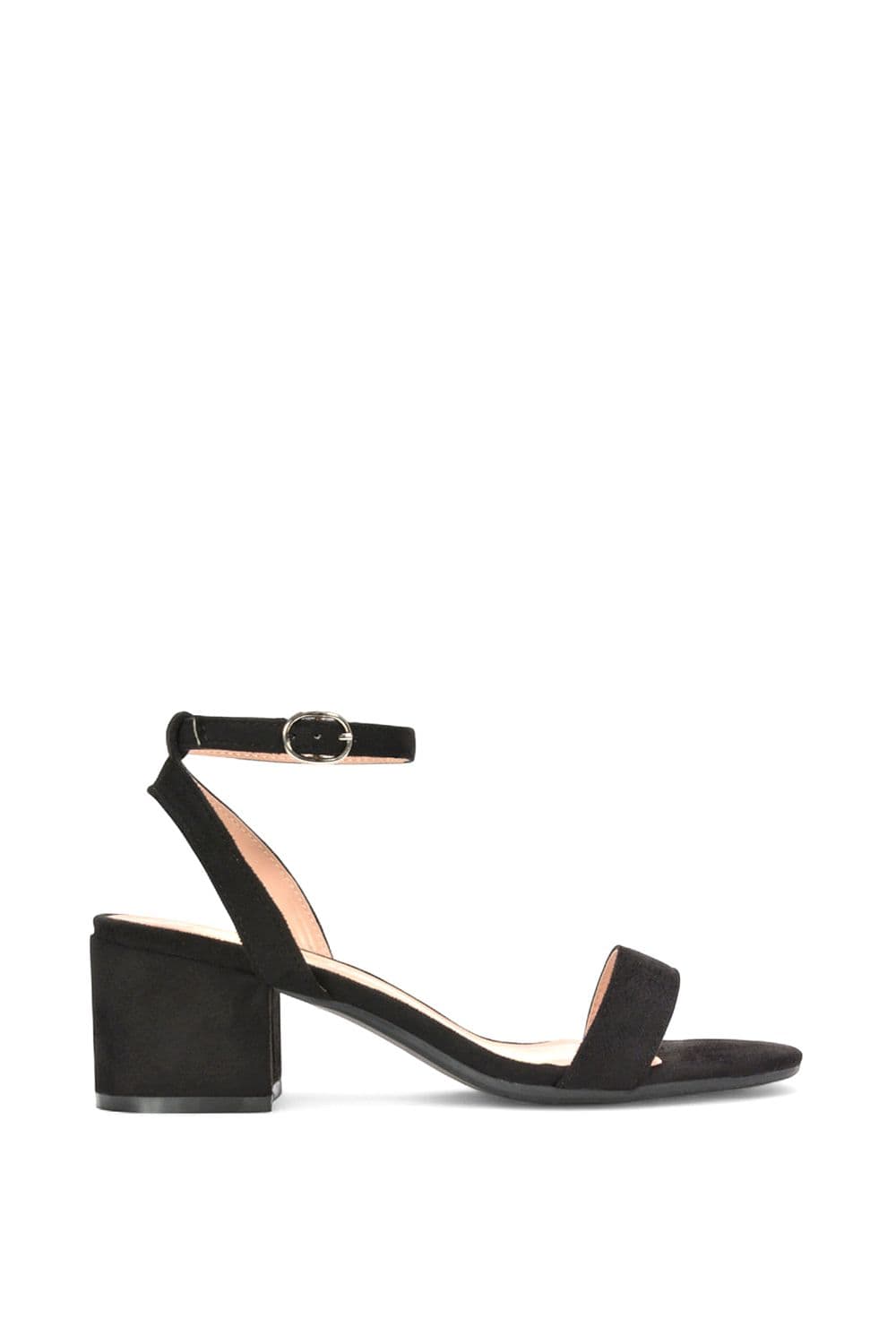 XY London Women's 'Gemma' Low Block Heel Open Toe Strappy Sandal Shoes in Jet Black | Size: 3