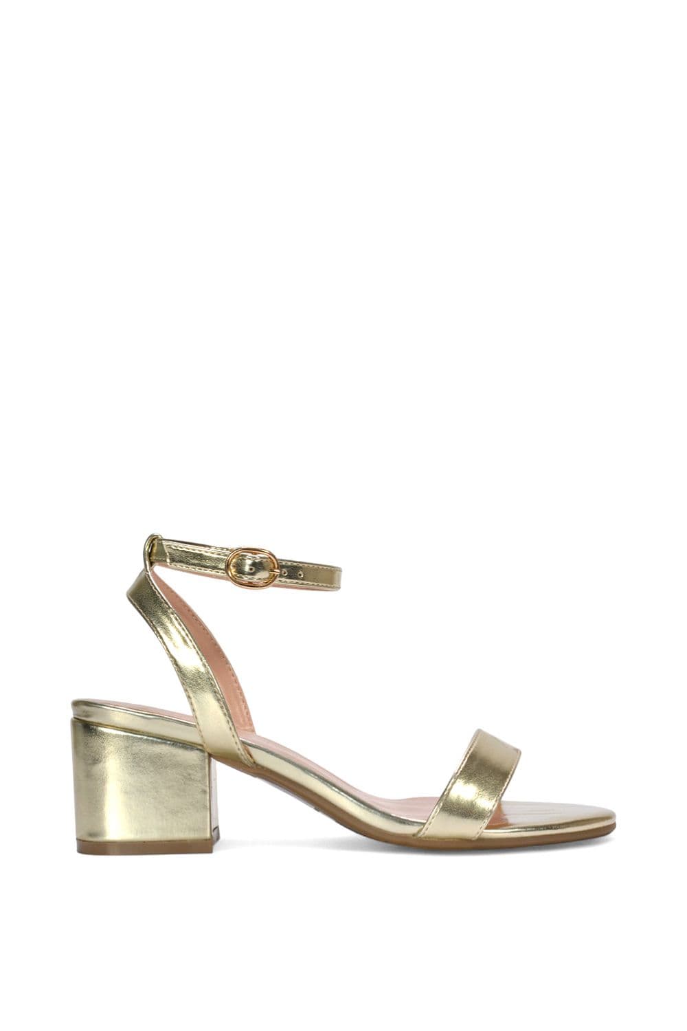 XY London Women's 'Gemma' Low Block Heel Open Toe Strappy Sandal Shoes in Metallic Gold | Size: 3