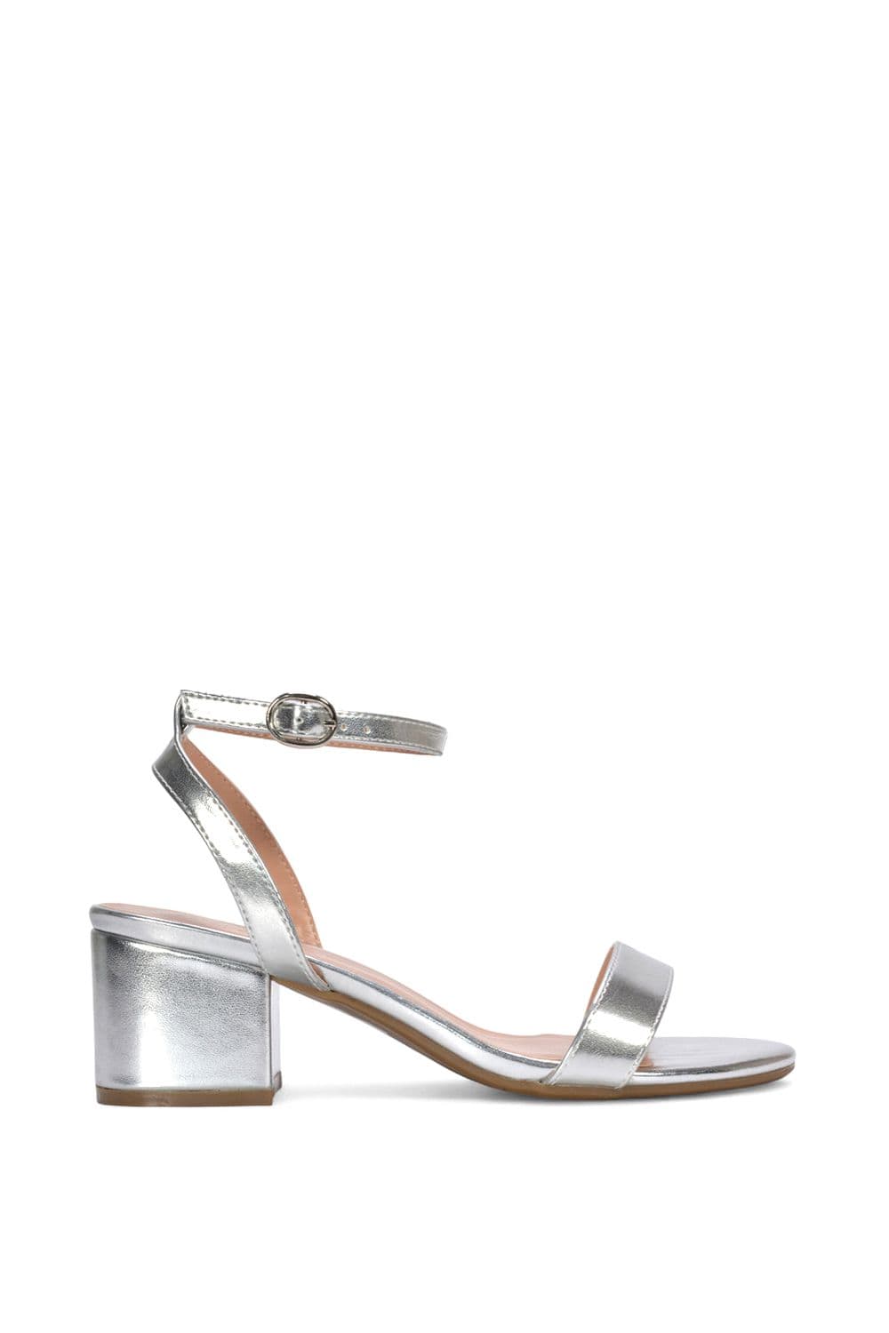 XY London Women's 'Gemma' Low Block Heel Open Toe Strappy Sandal Shoes in Metallic Silver | Size: 6