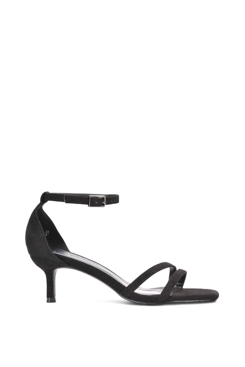 XY London Women's 'Lea' Open Toe Strappy Low Kitten Heel Sandal Shoes in Jet Black | Size: 7