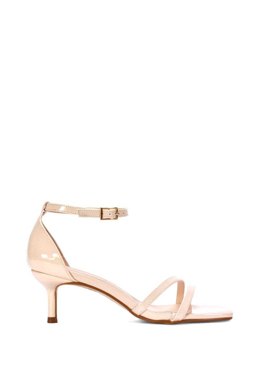 XY London Women's 'Lea' Open Toe Strappy Low Kitten Heel Sandal Shoes in Beige | Size: 4