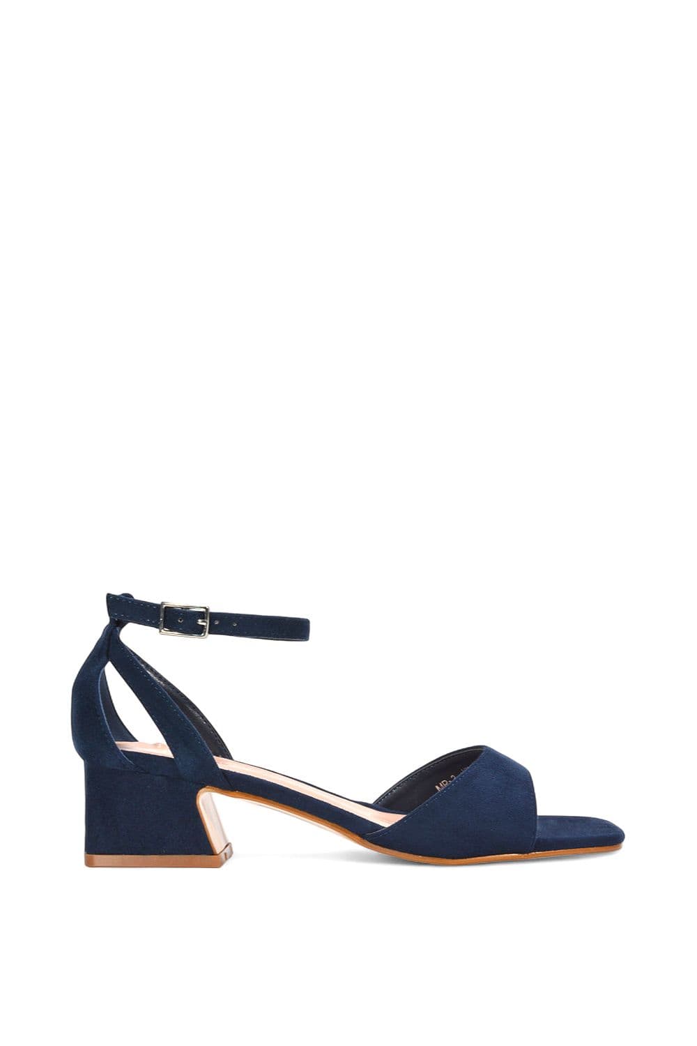 XY London Women's 'Hayley' Ankle Strap Block Low Heel Sandals With Cut Out in Navy | Size: 6