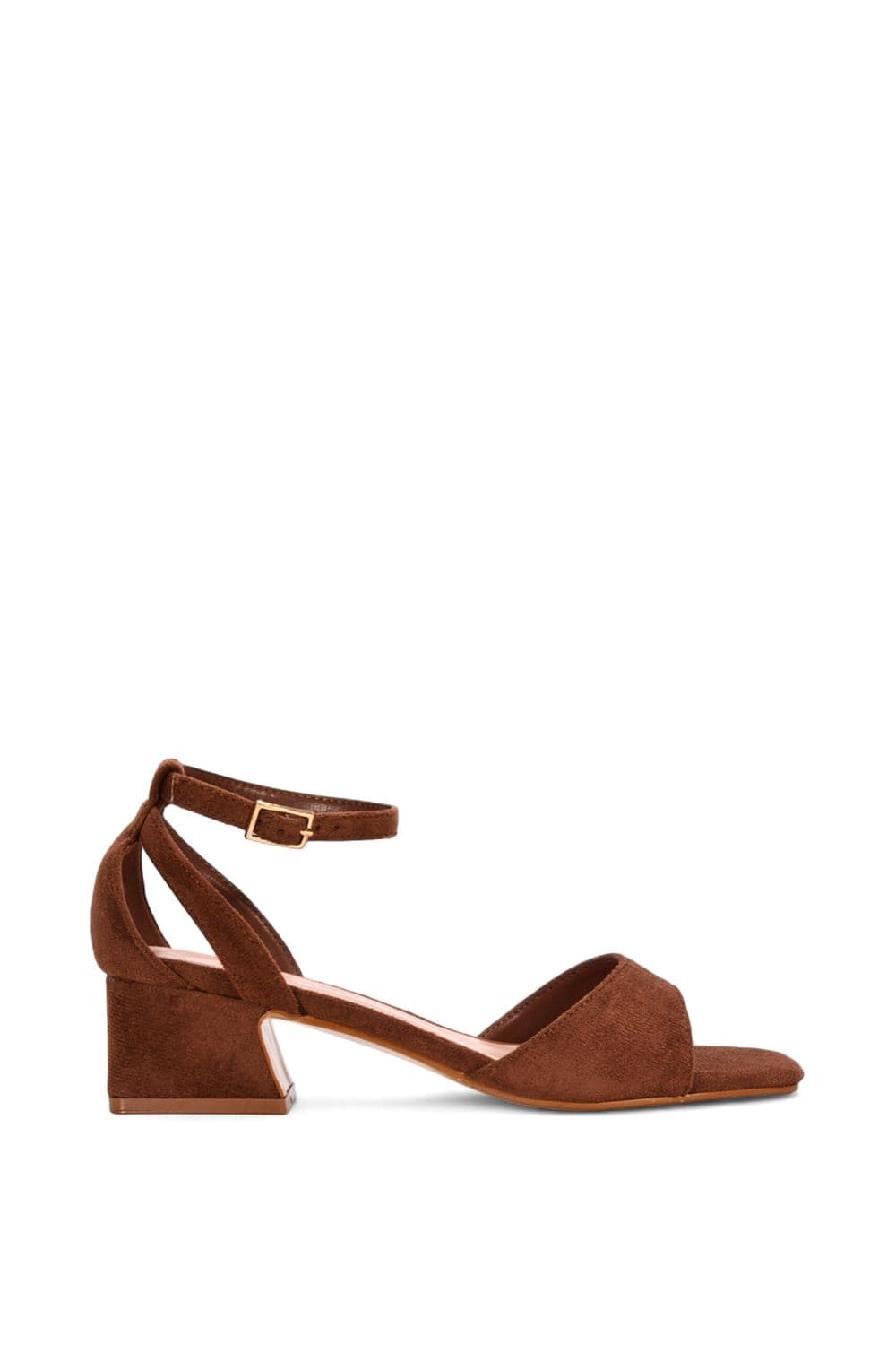 XY London Women's 'Hayley' Ankle Strap Block Low Heel Sandals With Cut Out in Brown | Size: 4