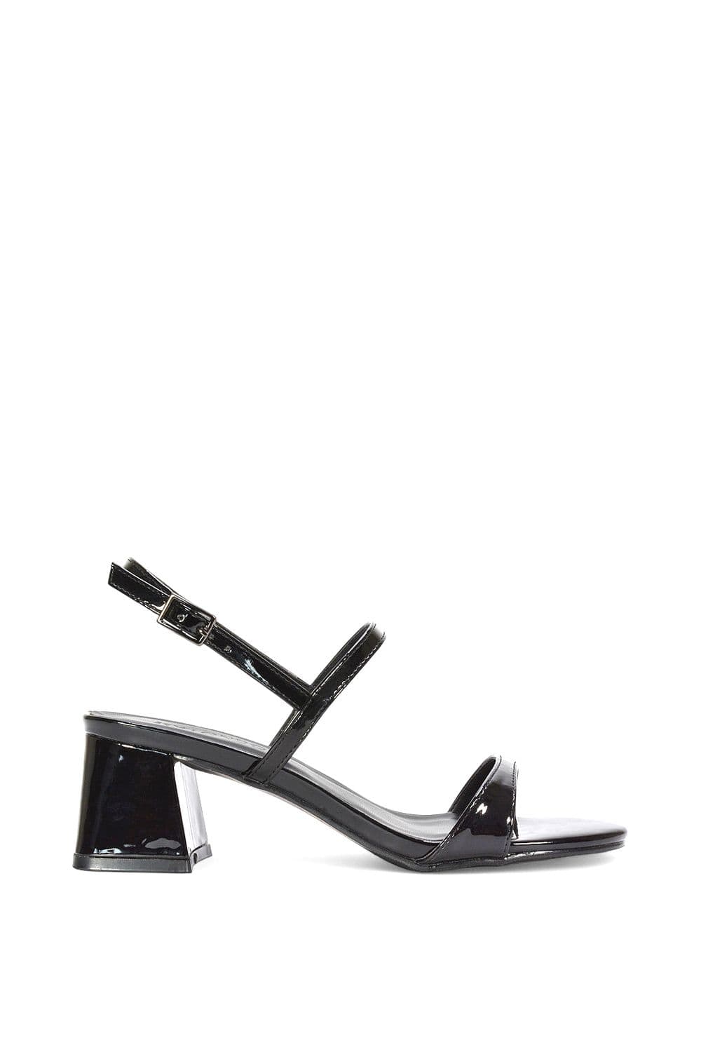 XY London Women's 'Izzy' Strappy Slingback Peep Toe Mid Block Heel Sandals in True Black | Size: 5