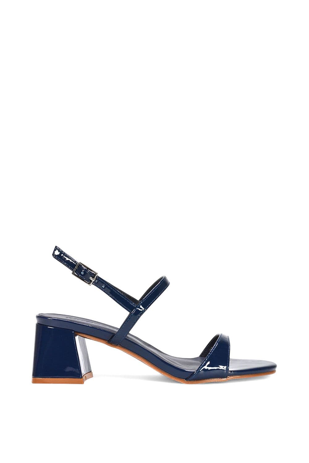 XY London Women's 'Izzy' Strappy Slingback Peep Toe Mid Block Heel Sandals in Navy | Size: 4