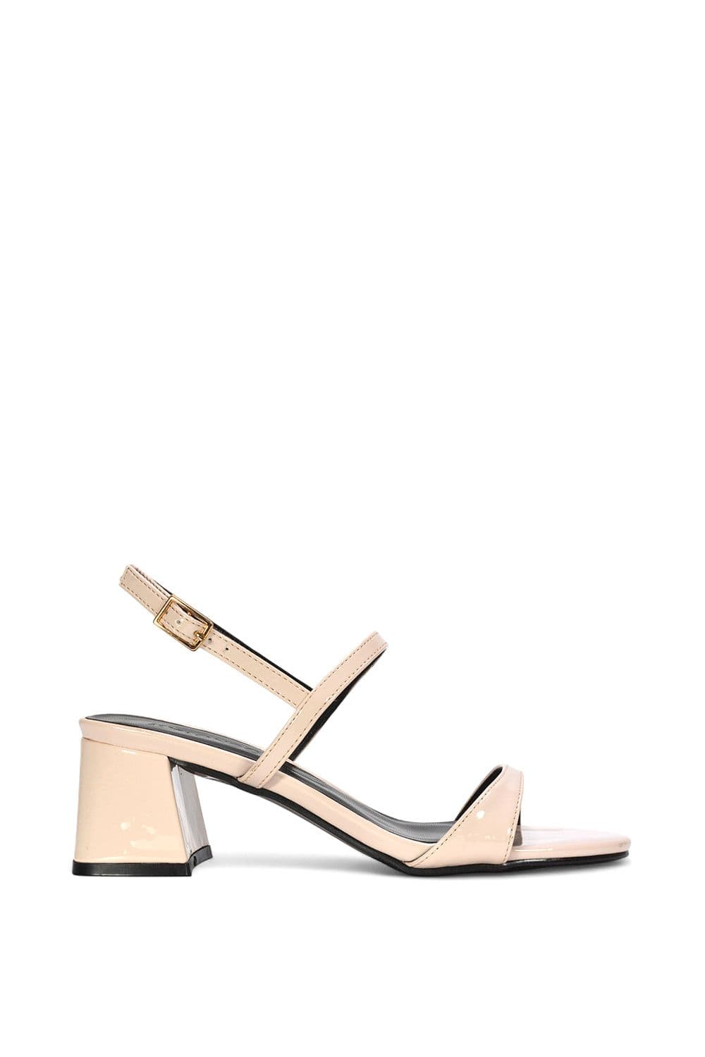 XY London Women's 'Izzy' Strappy Slingback Peep Toe Mid Block Heel Sandals in Beige | Size: 4