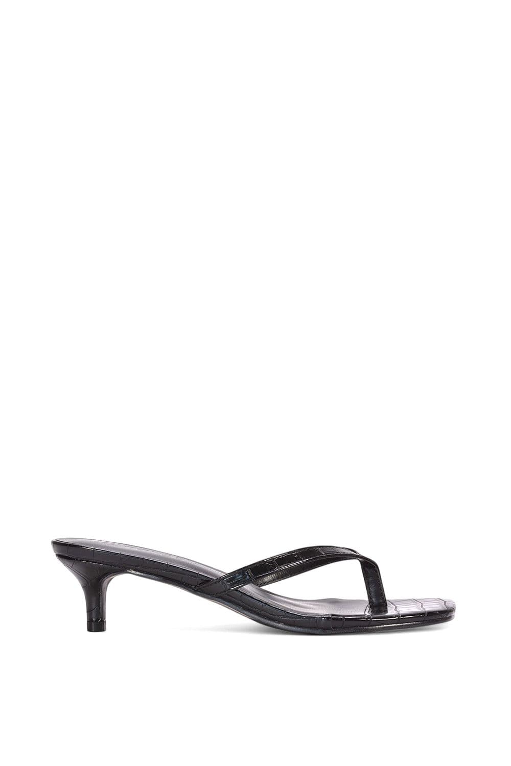 XY London Women's 'Jane' Toe Post Low Kitten Heel Mule Sandal Shoes in Black | Size: 6