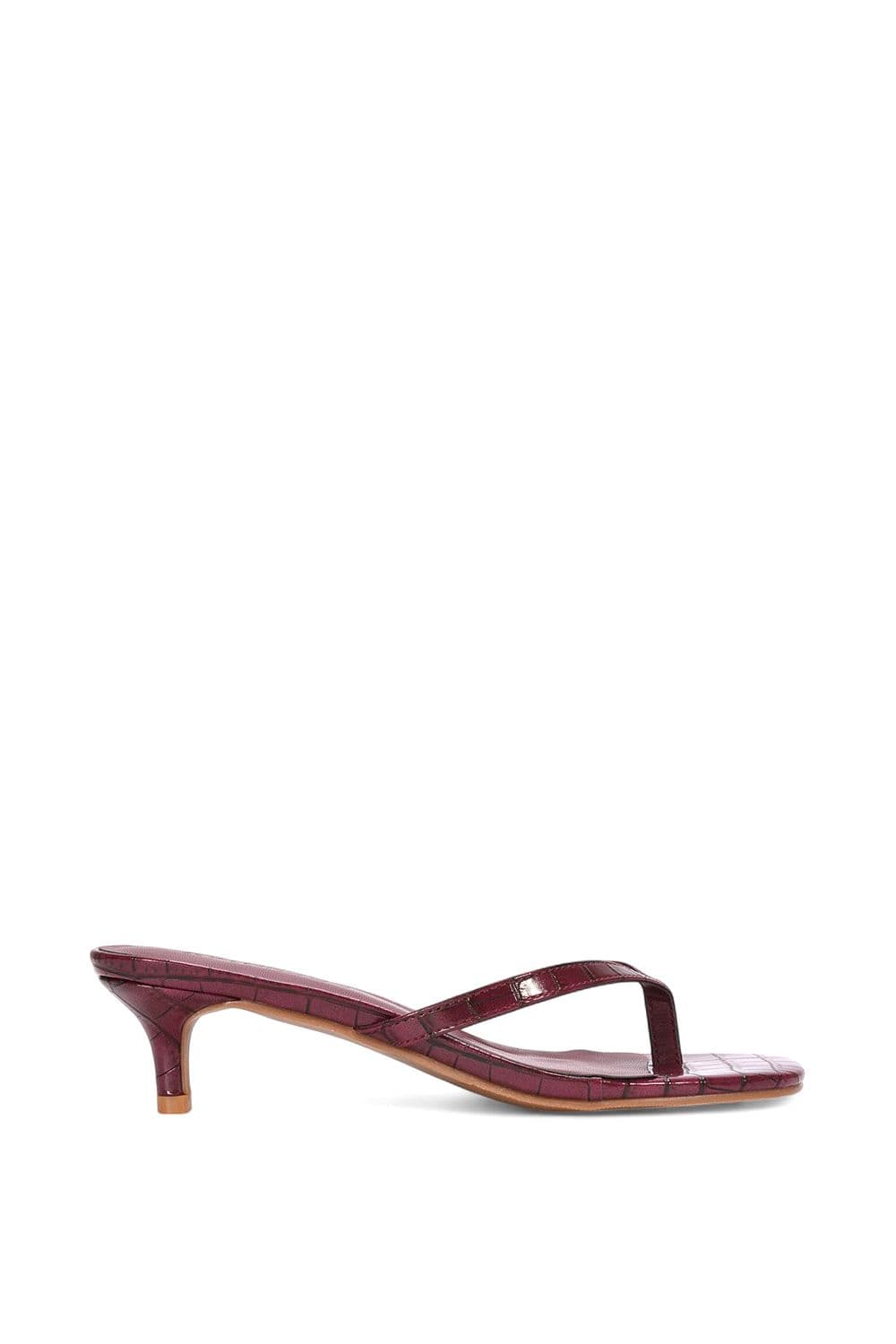 XY London Women's 'Jane' Toe Post Low Kitten Heel Mule Sandal Shoes in Burgundy | Size: 6