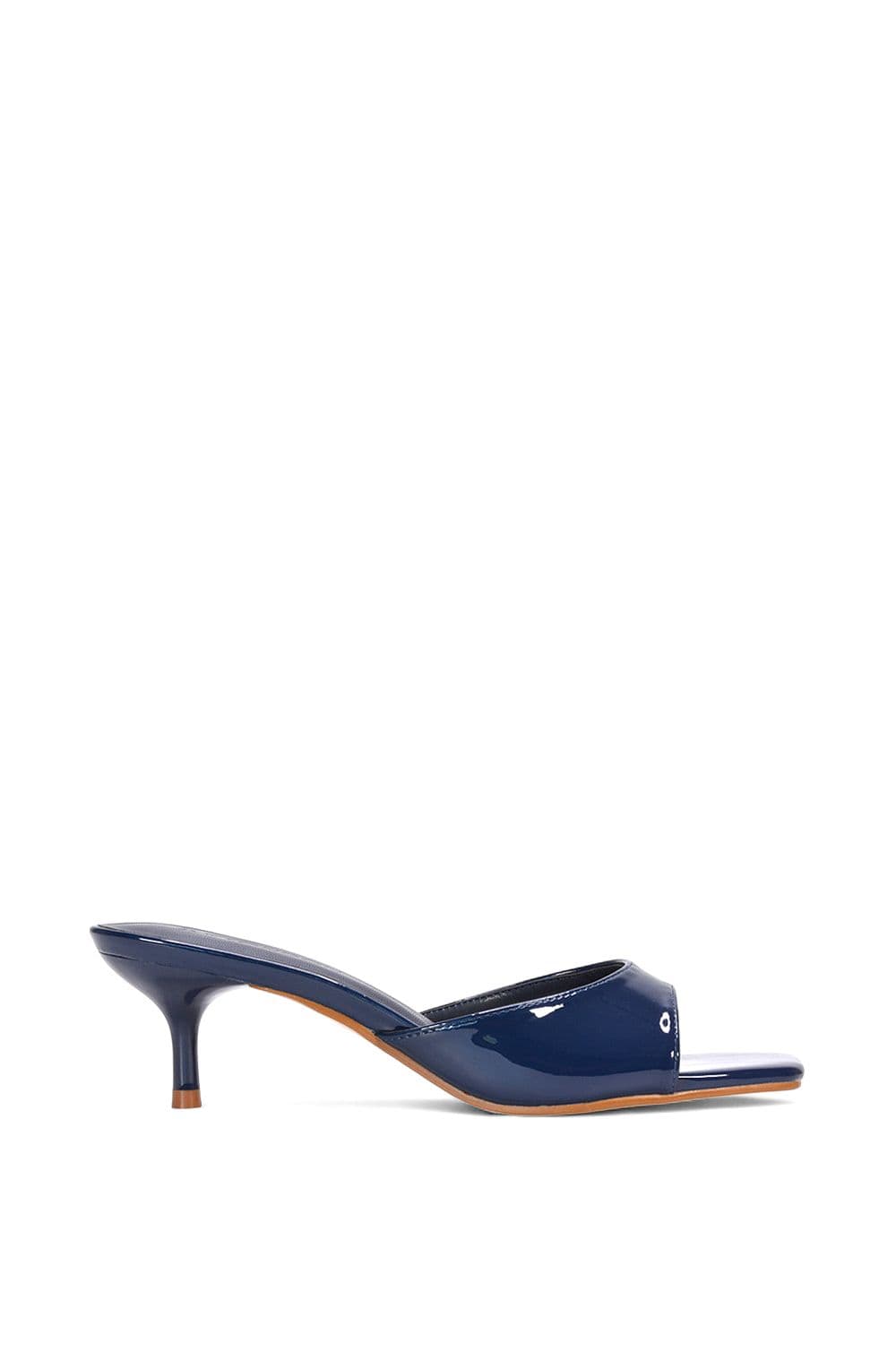 XY London Women's 'Jane' Square Toe Kitten Heel Slip On Heeled Sandal Mules in Navy | Size: 4