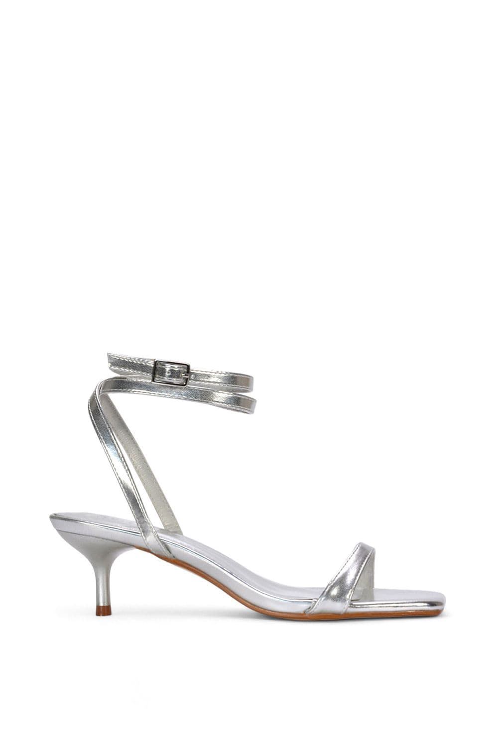 XY London Women's 'Nikita' Strappy Low Kitten Heel Sandal Shoes in Metallics | Size: 5