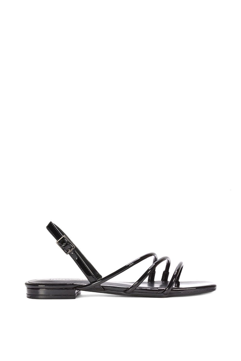 XY London Women's 'Mary' Square Toe Strappy Slingback Flat Sandals in True Black | Size: 8
