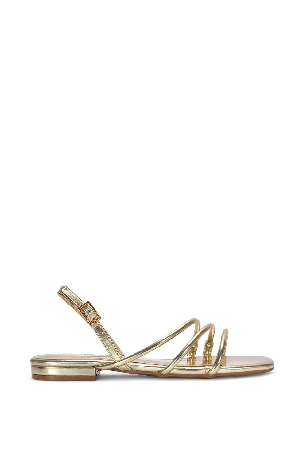 XY London Women's 'Mary' Square Toe Strappy Slingback Flat Sandals in Metallic Gold | Size: 3