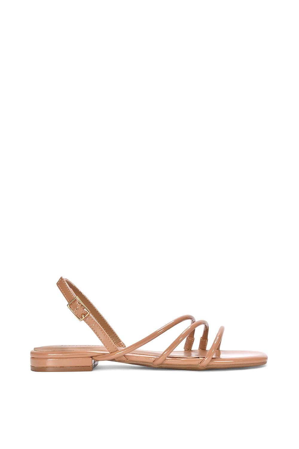 XY London Women's 'Mary' Square Toe Strappy Slingback Flat Sandals in Taupe | Size: 5
