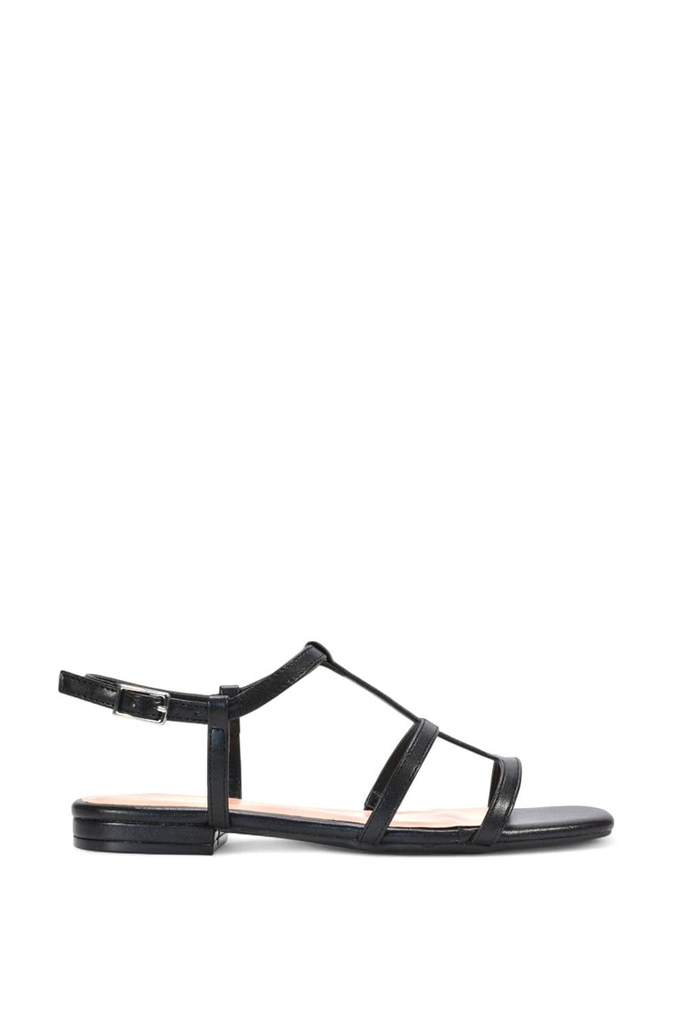 XY London Women's 'Danielle' Flat Strappy Caged Square Toe Sandals With Buckle in Black | Size: 4
