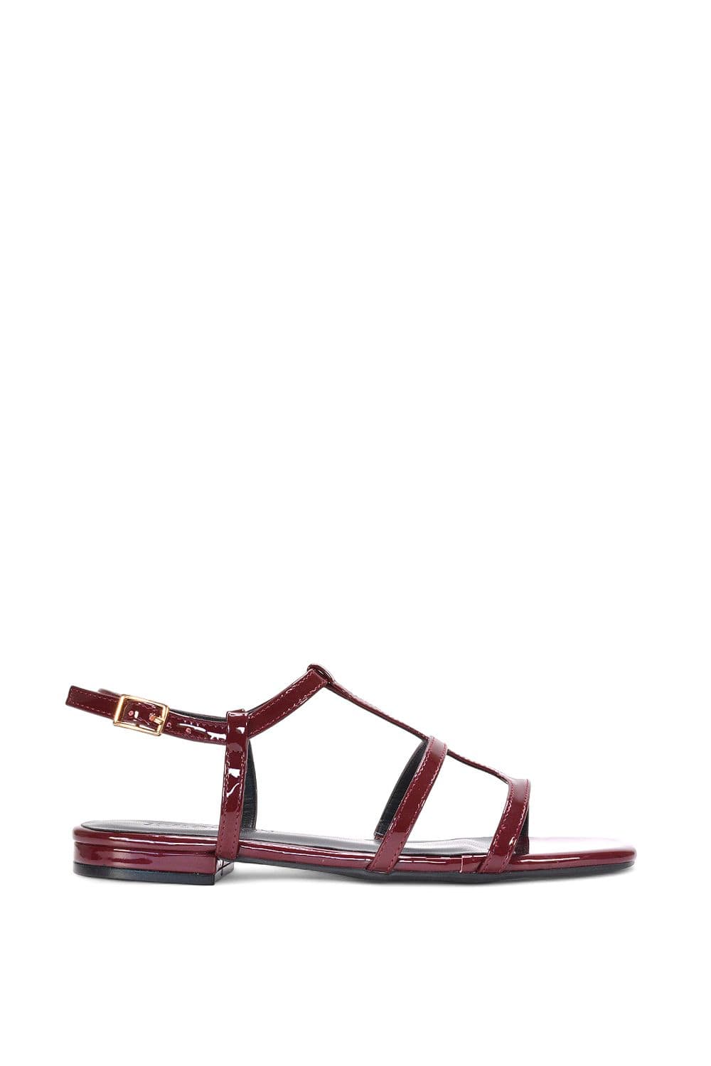 XY London Women's 'Danielle' Flat Strappy Caged Square Toe Sandals With Buckle in Burgundy | Size: 8