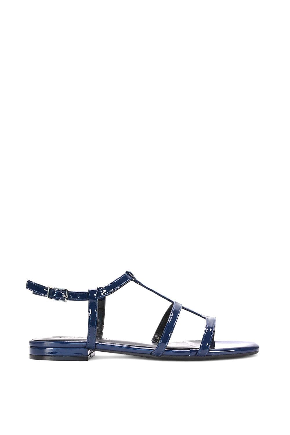 XY London Women's 'Danielle' Flat Strappy Caged Square Toe Sandals With Buckle in Navy | Size: 6