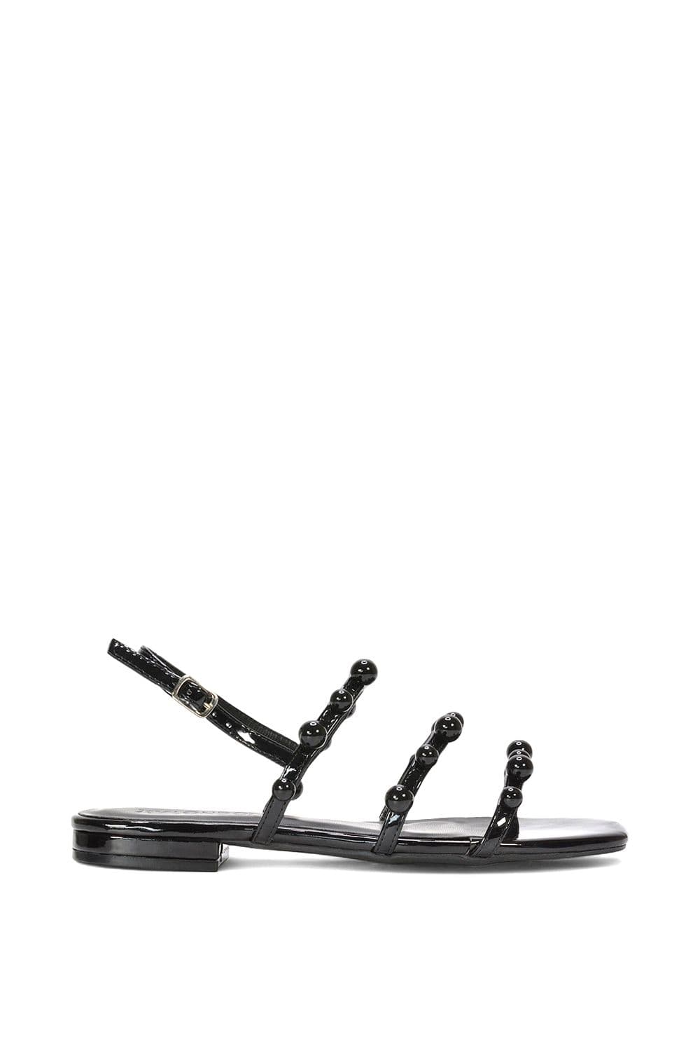 XY London Women's 'Pamela' Flat Strappy Sandals with Beaded Detail in True Black | Size: 4
