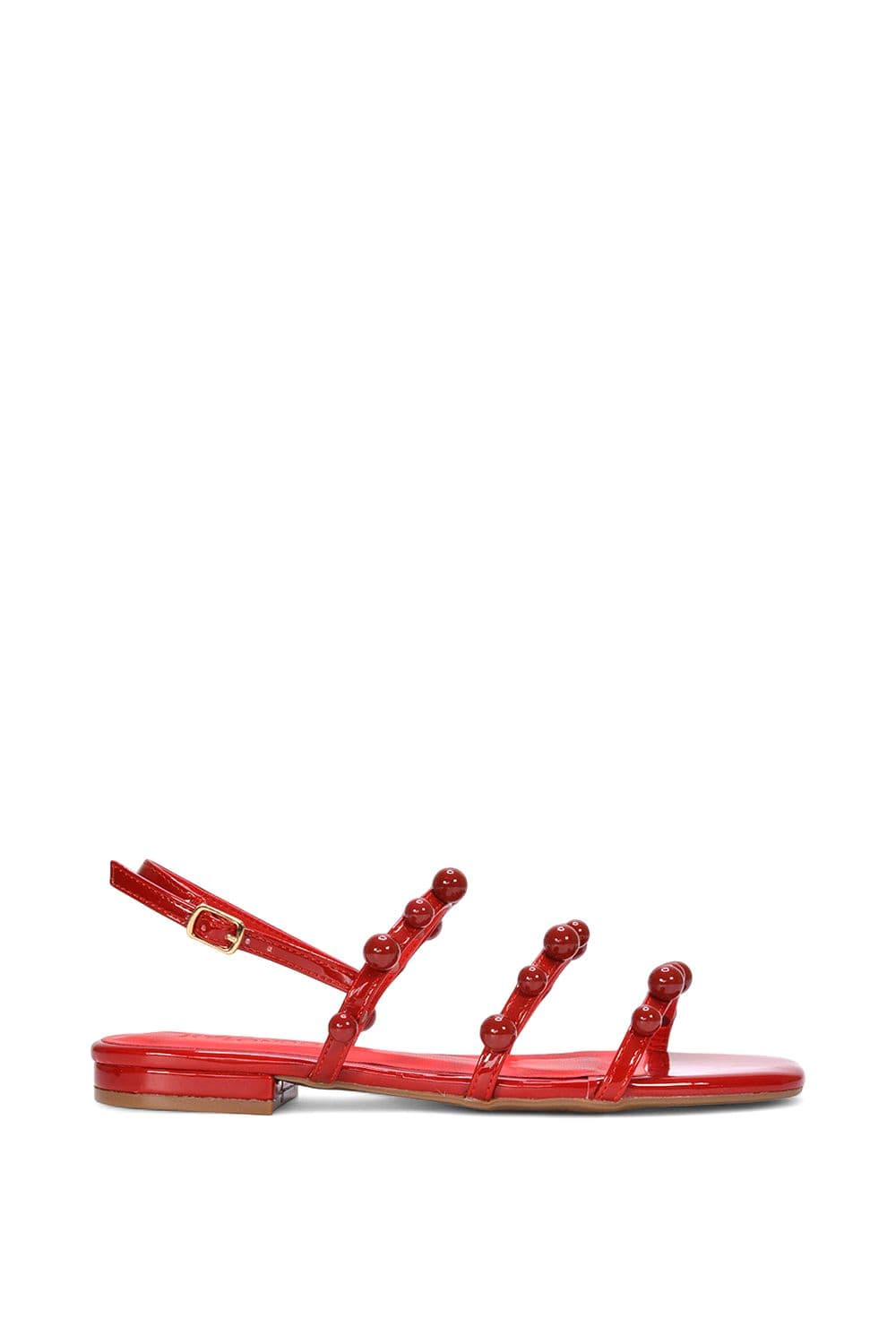 XY London Women's 'Pamela' Flat Strappy Sandals with Beaded Detail in Red | Size: 3