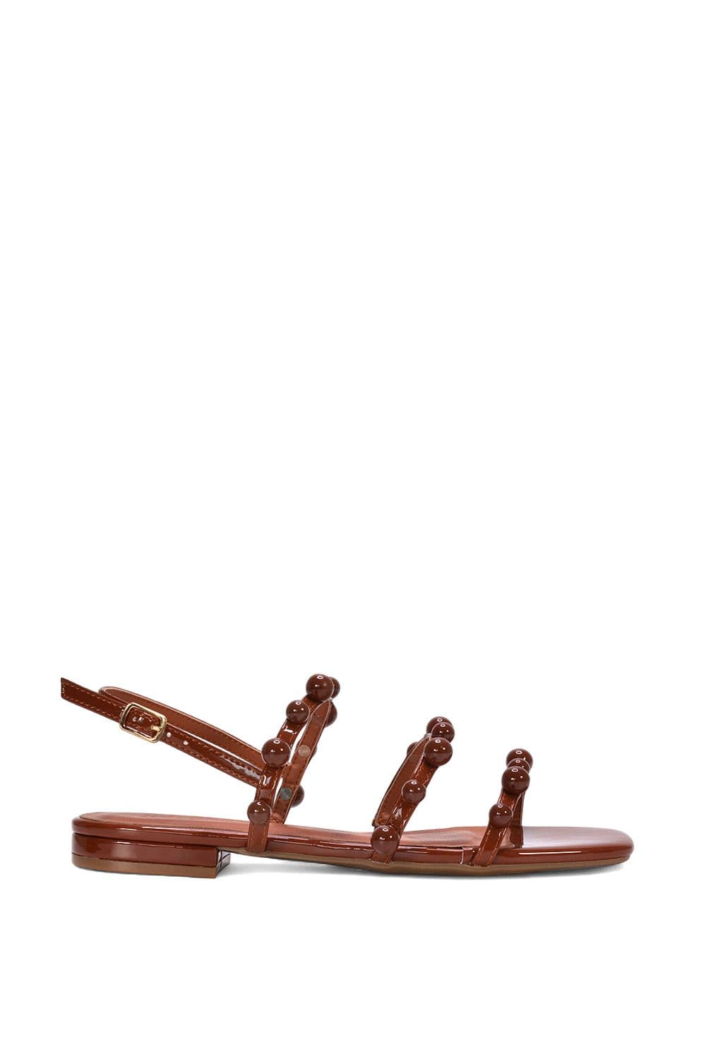 XY London Women's 'Pamela' Flat Strappy Sandals with Beaded Detail in Brown | Size: 8