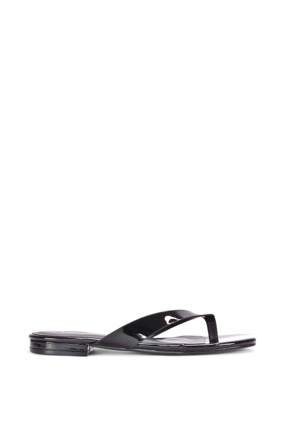 XY London Women's 'Rio' Thong Strap Slip On Flip Flop Square Toe Slide in True Black | Size: 6