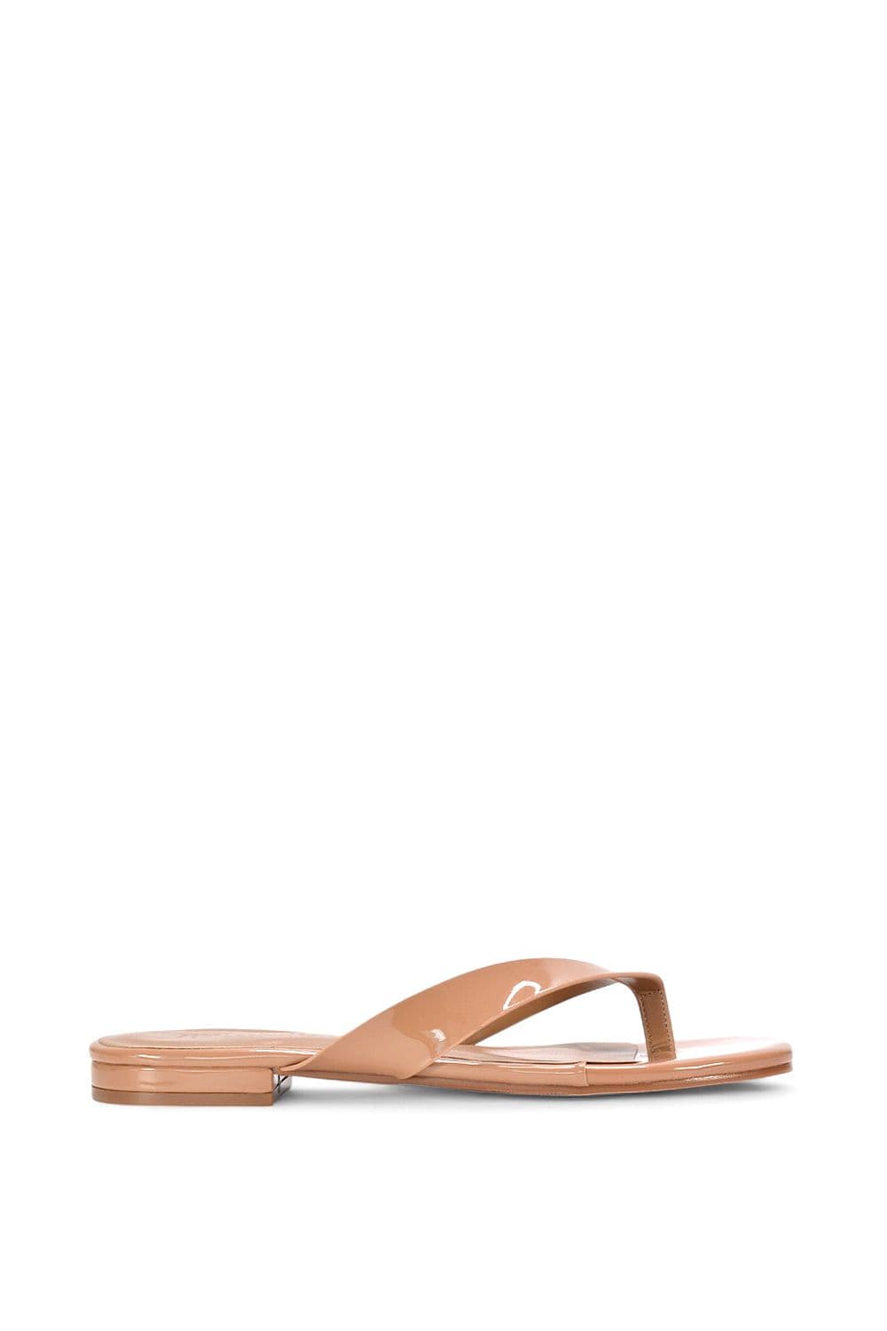 XY London Women's 'Rio' Thong Strap Slip On Flip Flop Square Toe Slide in Taupe | Size: 6
