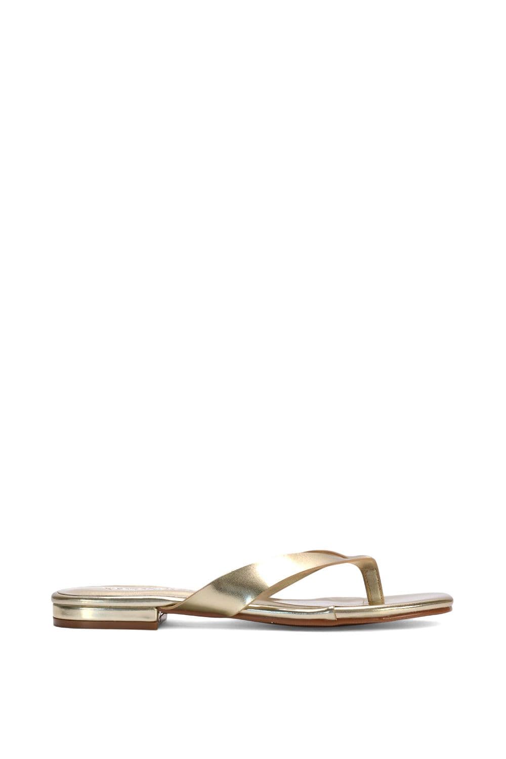 XY London Women's 'Rio' Thong Strap Slip On Flip Flop Square Toe Slide in Metallic Gold | Size: 7