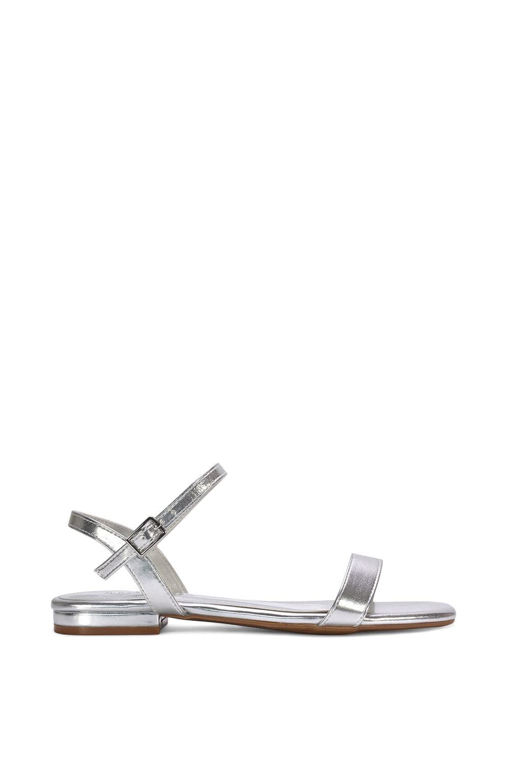 XY London Women's 'Hallie' Open Toe Flat Strappy Sandals With Ankle Strap in Metallic Silver | Size: 3