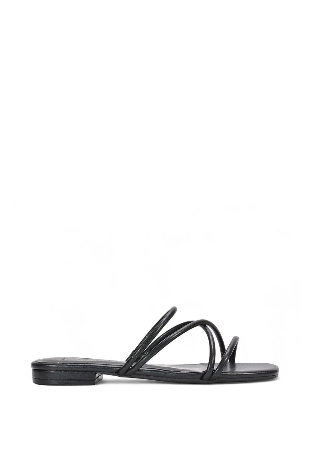 XY London Women's 'Suzzie' Strappy Flat Slip On Square Toe Slider Mule Sandals in Black | Size: 8