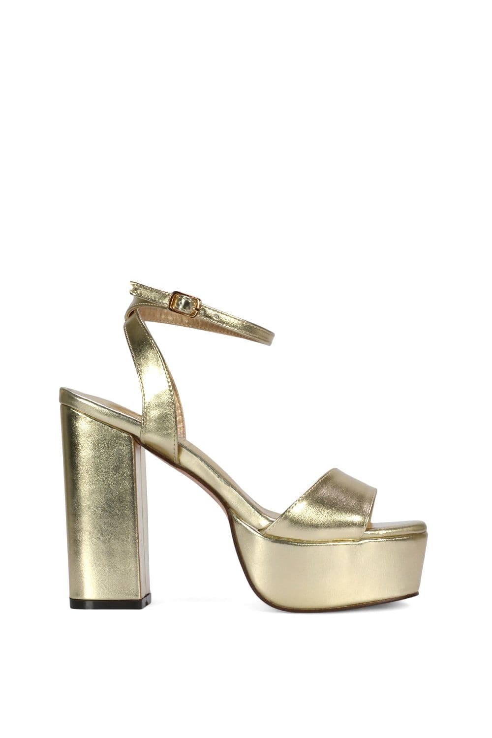 XY London Women's 'Jayce' Strappy Chunky Block High Heel Platform Shoes With Square Toe in Metallic Gold | Size: 6