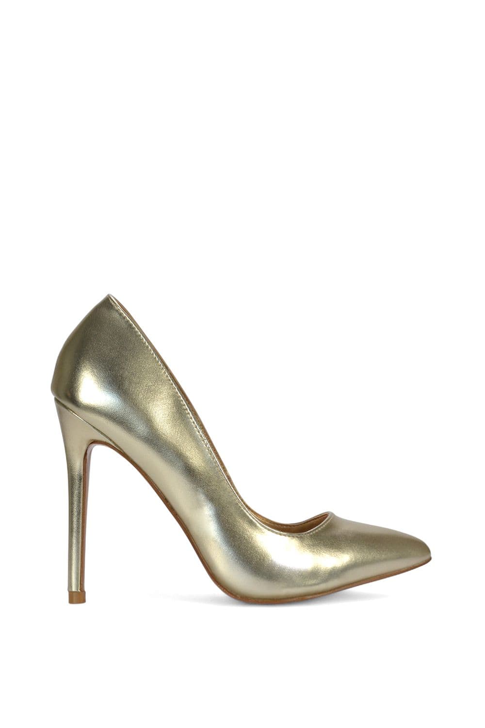 XY London Women's 'Lu Lu' Pointed Toe Statement Stiletto High Heel Court Shoes in Metallic Gold | Size: 7