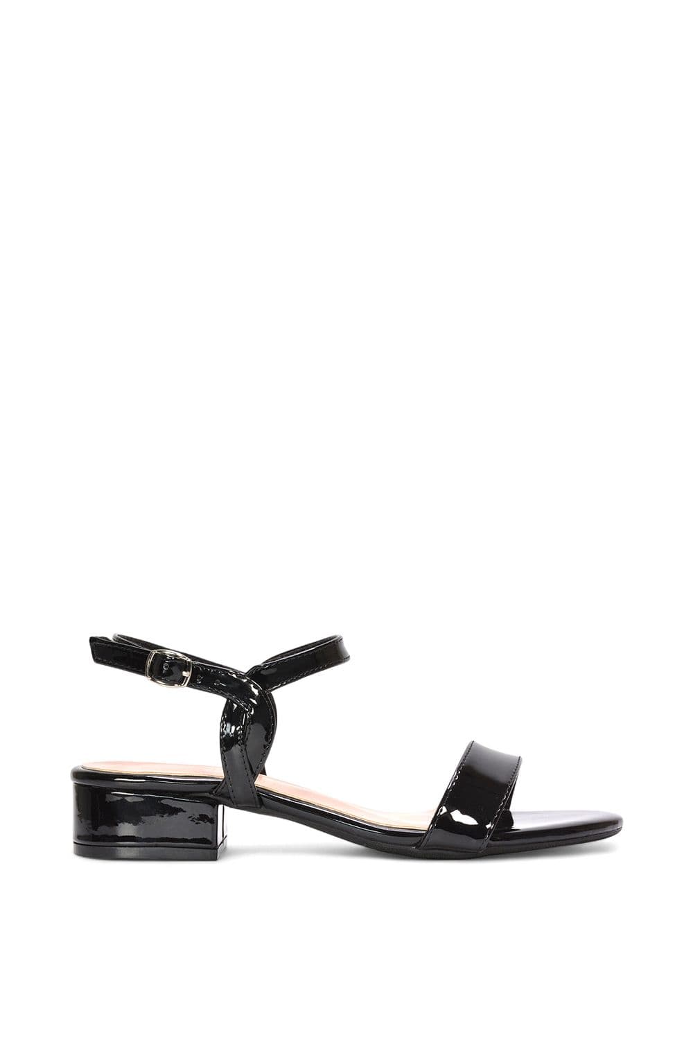 XY London Women's 'Moana Low Bock Heel Round Toe Sandals With Buckle Fastening in True Black | Size: 4