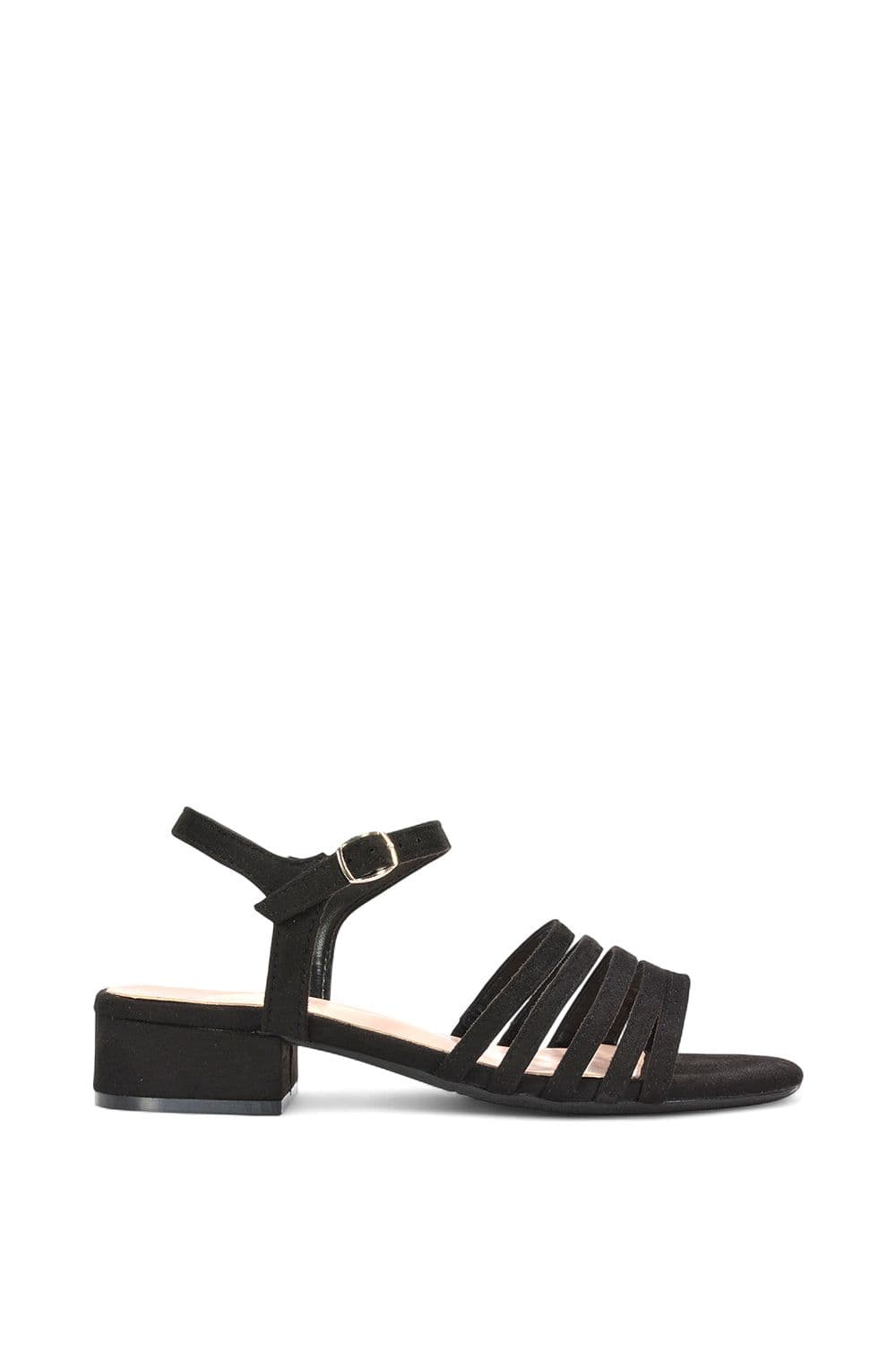 XY London Women's 'Katie' Low Heel Open Toe Sandals With Ankle Strap in Jet Black | Size: 6
