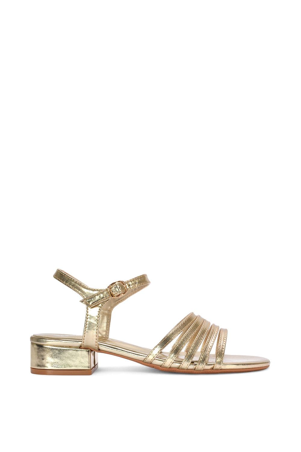 XY London Women's 'Katie' Low Heel Open Toe Sandals With Ankle Strap in Metallic Gold | Size: 5