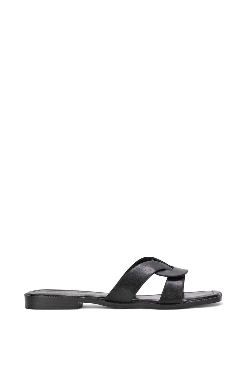 XY London Women's 'Charley' Open Toe Slip On Slider Sandals With Square Toe in Black | Size: 6