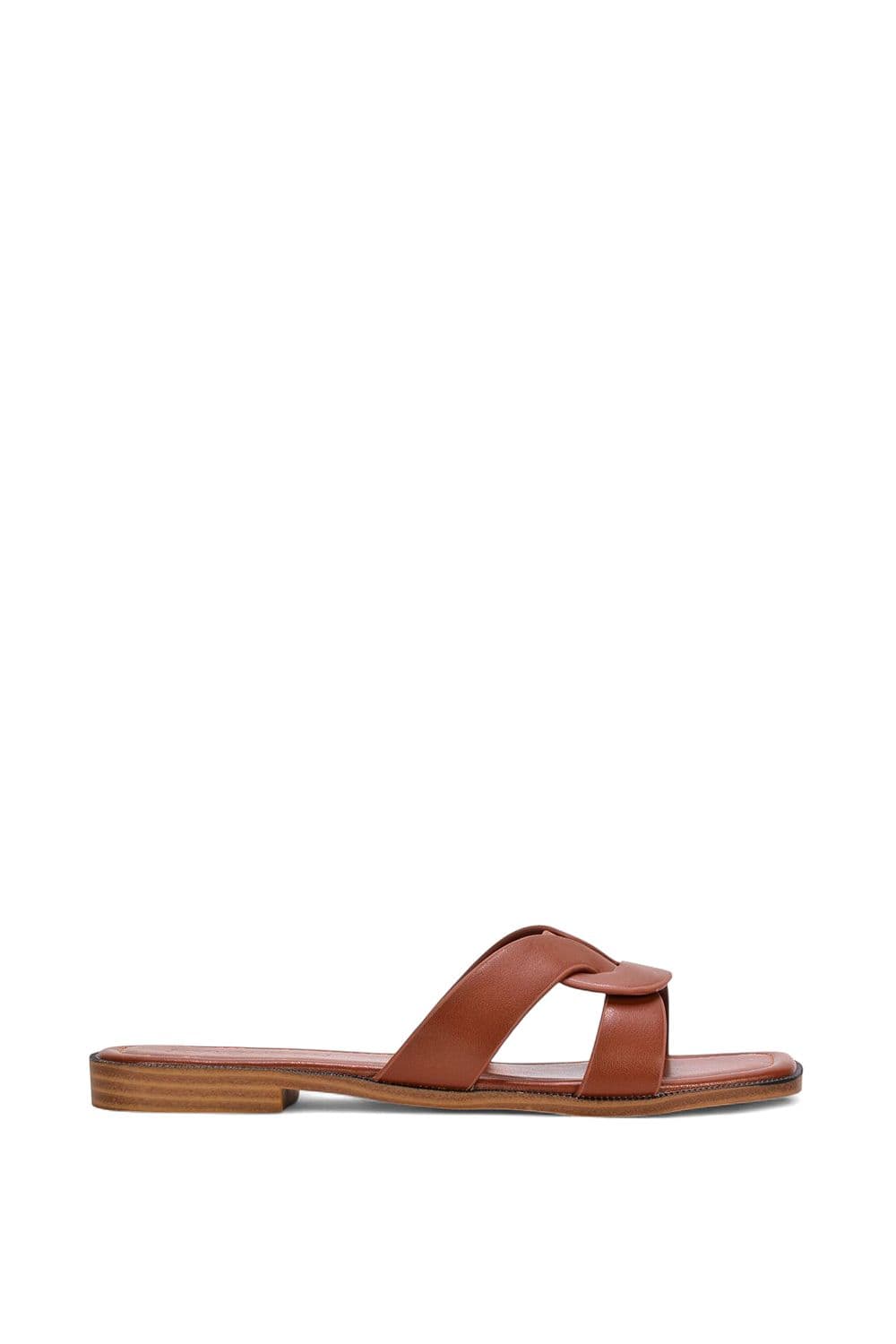 XY London Women's 'Charley' Open Toe Slip On Slider Sandals With Square Toe in Brown | Size: 7