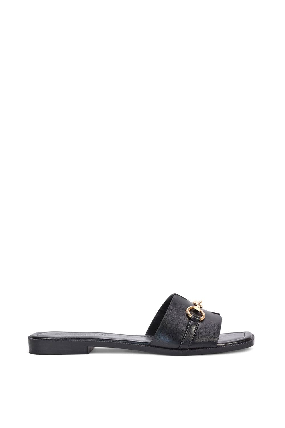 XY London Women's 'Lesley' Square Toe Mule Slider Sandals With Buckle Detail in Black | Size: 5