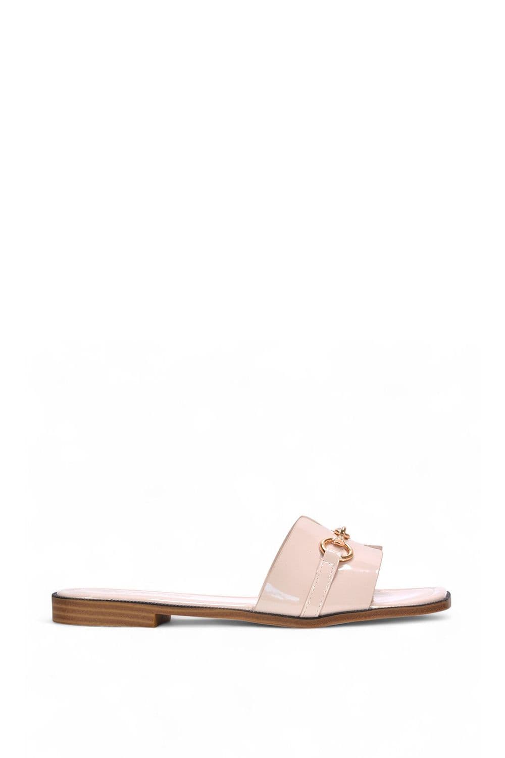XY London Women's 'Lesley' Square Toe Mule Slider Sandals With Buckle Detail in Nude | Size: 6