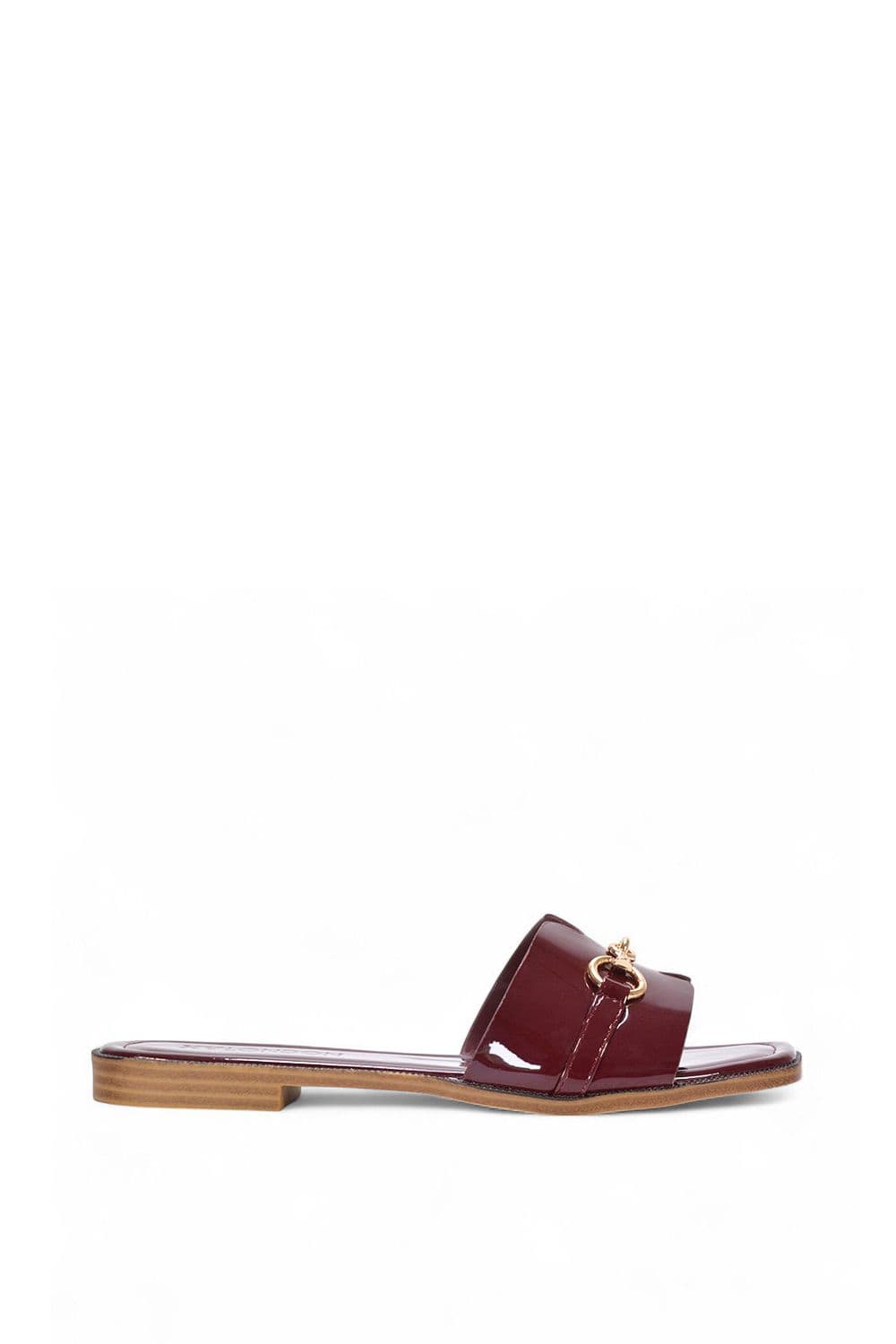 XY London Women's 'Lesley' Square Toe Mule Slider Sandals With Buckle Detail in Burgundy | Size: 7