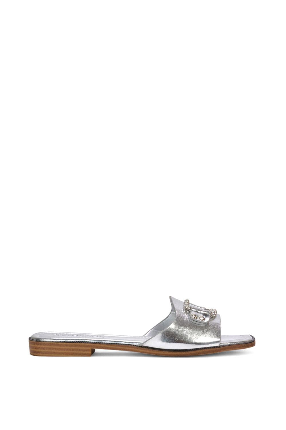 XY London Women's 'Annie' Sparkly Diamante Slip On Flat Slider Mule Sandals in Metallic Silver | Size: 3